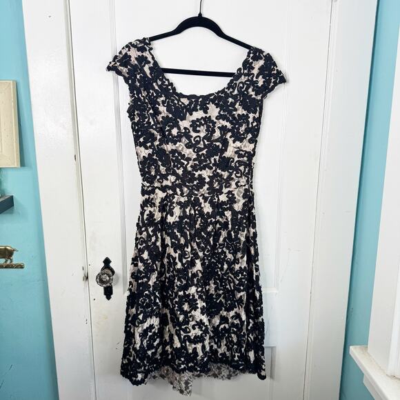 Anthropologie Yoana Baraschi Ribbon Lace Soutache Dress Black Nude Sheer Sexy 6 - Picture 1 of 16